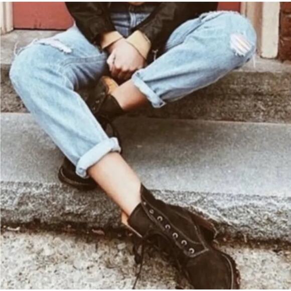 Frye Sabrina Gray Leather Lace Up Boots 8.5 - Picture 10 of 11